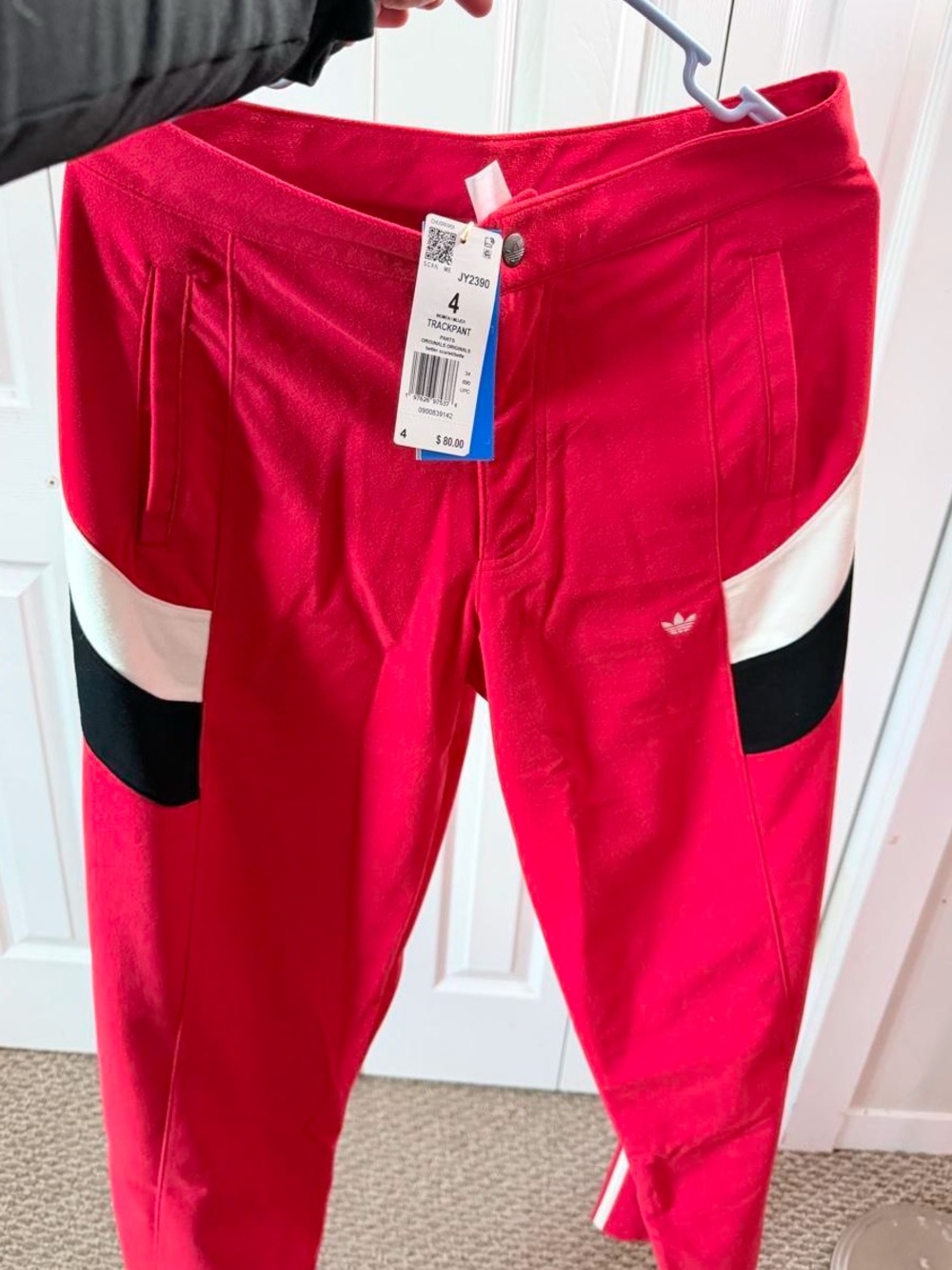 adidas Red Joggers with White and Black Panels